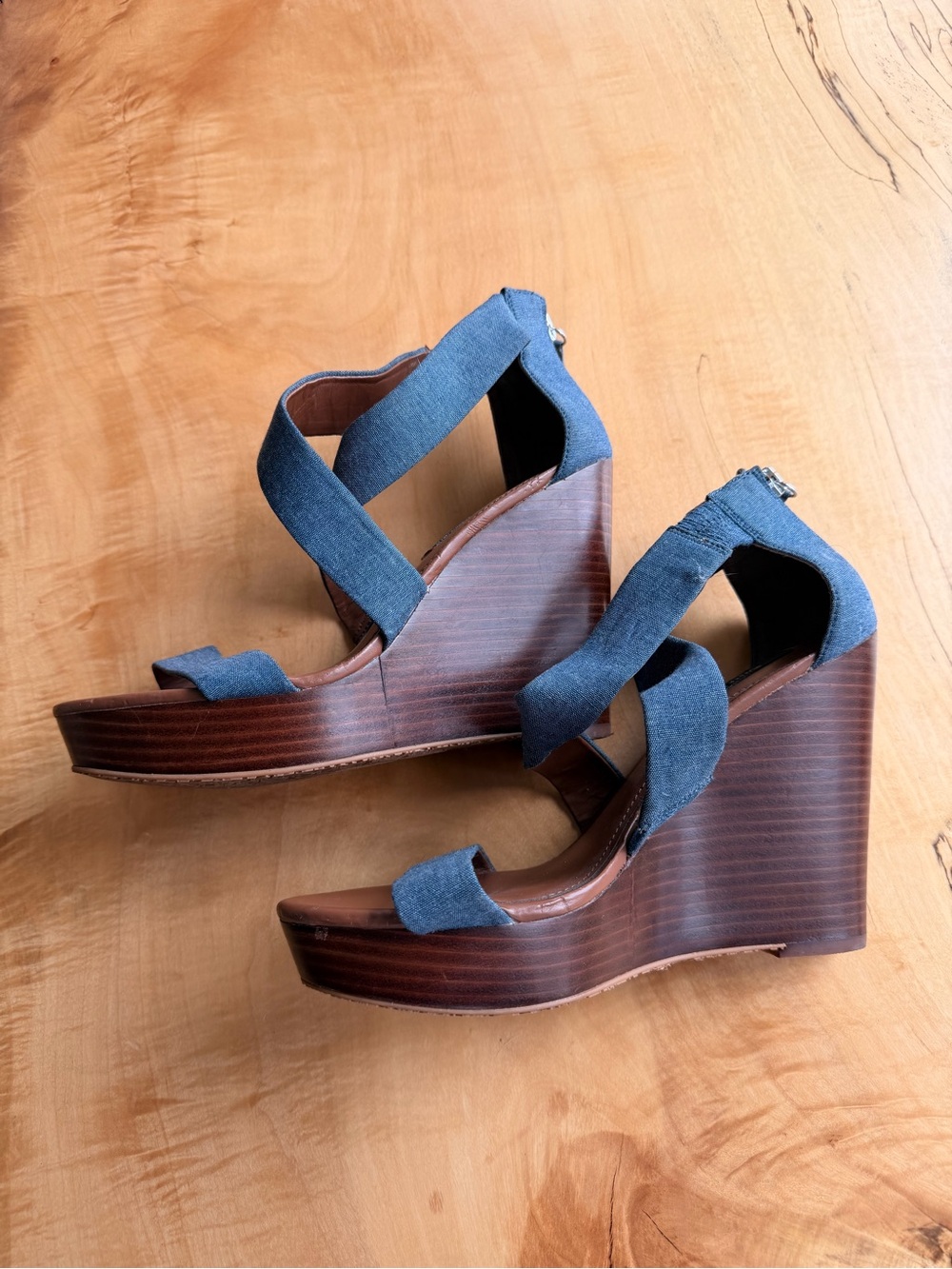 Denim Blue Women's Wedge Sandals - Classic Platform Heels- worn once- WHBM